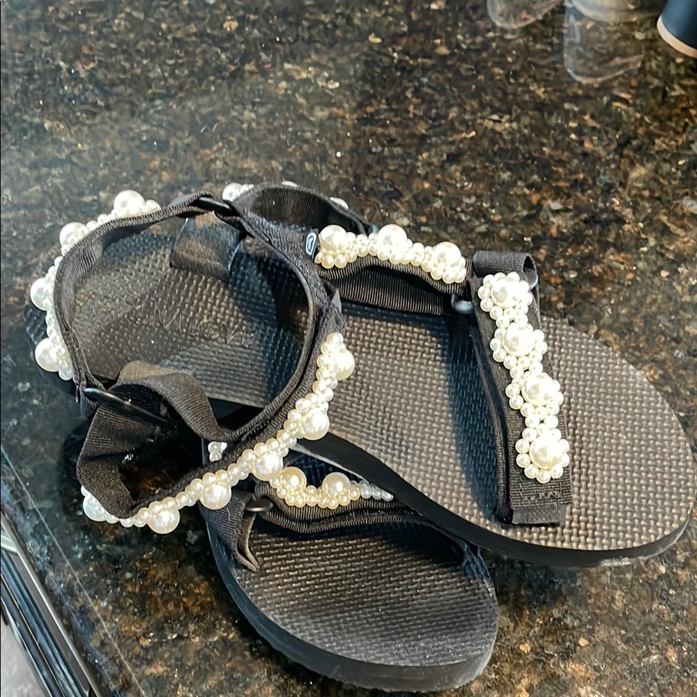 Elegant Black Pearl-Embellished Sandals